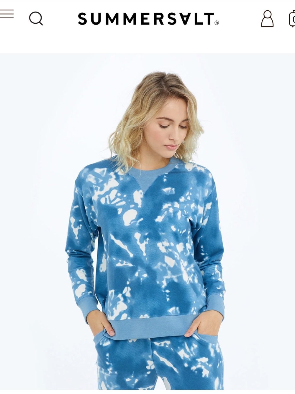 summersalt Blue and White Tie-Dye Crew Sweatshirt